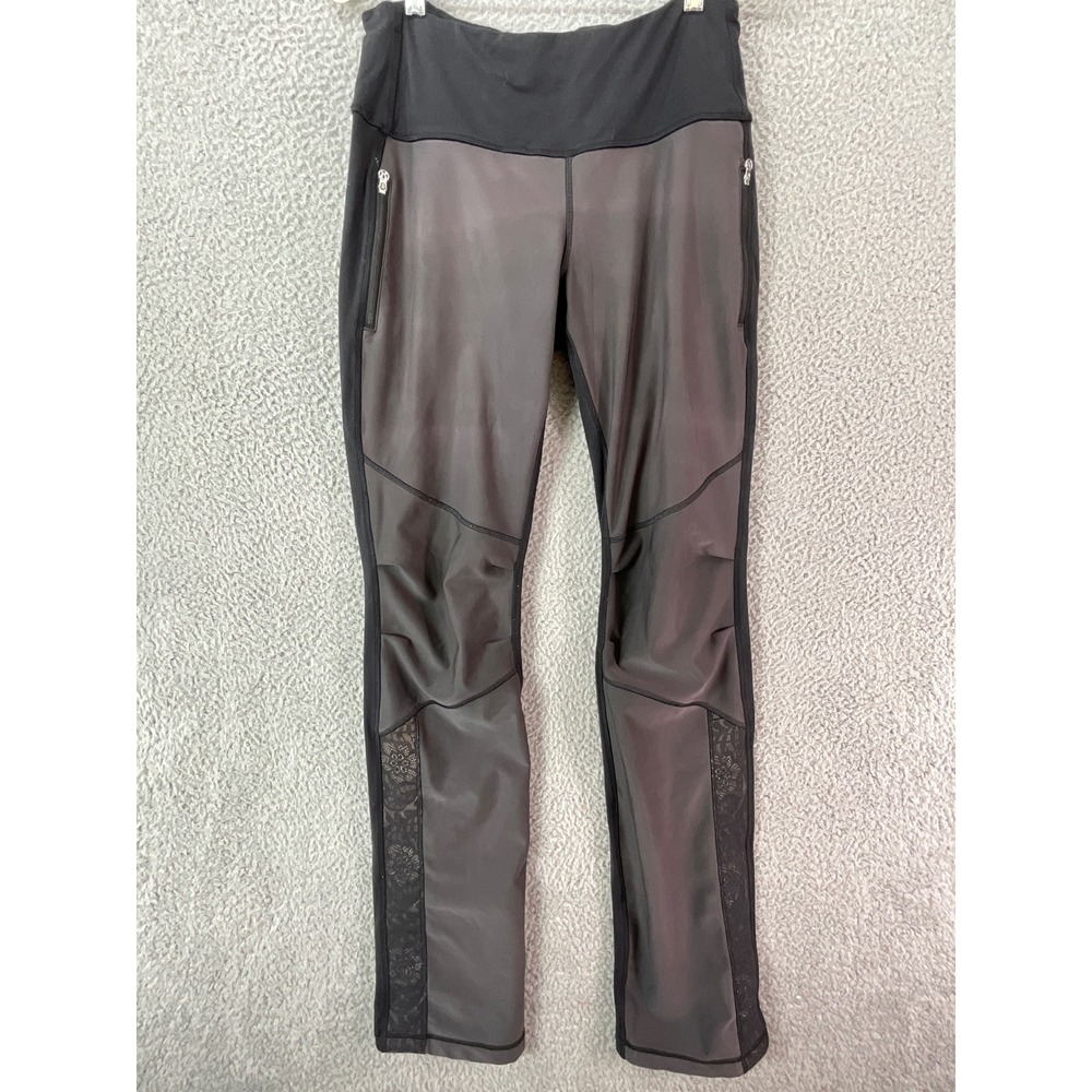 Lululemon Running Leggings Womens 6 Black Gray Lace Mixed‎ Media Moto Windshell